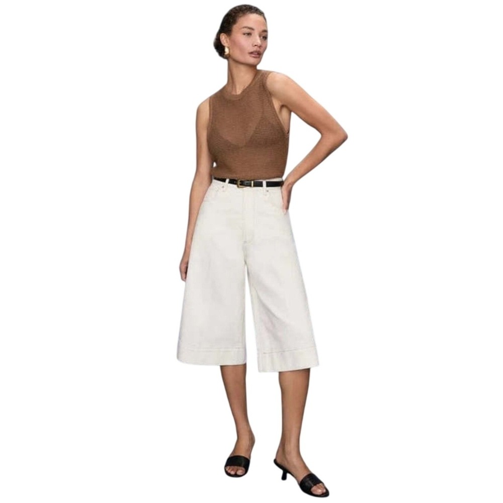 Paige‎ Eva Gaucho High Rise Wide Leg Denim Shorts Contrast Ecru 27 NEW